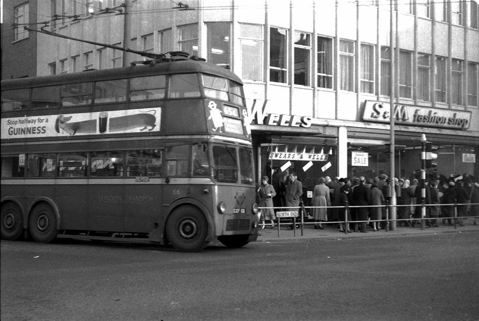  The West Croydon Crossing with a Trolleybus 66 emerging from Station Road 