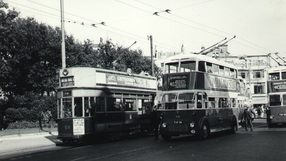 Tram and Trolleybus at the Aquarium Terminus in 1939 