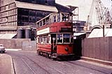 London tram on the temporary bridge over Deptford Creek